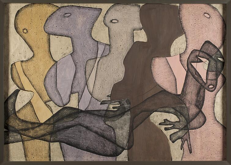 Maria Jarema (1908-1958) ist hierzulande noch kaum bekannt, in Polen allerdings sehr popul&auml;r. Im Lenbachhaus ist der K&uuml;nstlerin vom 27. Oktober 2026 an eine Ausstellung gewidmet. Hier ihre Arbeit &bdquo;Wyrazy&ldquo; (W&ouml;rter) von 1954.