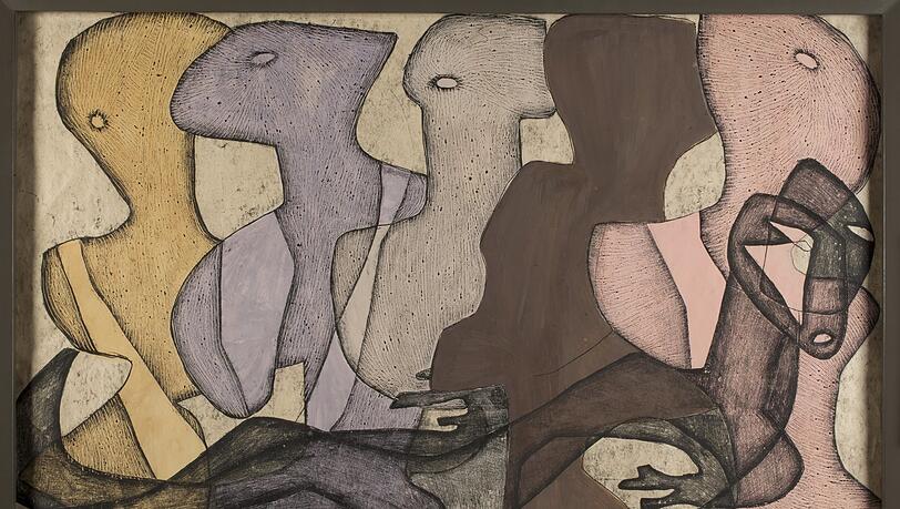 Maria Jarema (1908-1958) ist hierzulande noch kaum bekannt, in Polen allerdings sehr popul&auml;r. Im Lenbachhaus ist der K&uuml;nstlerin vom 27. Oktober 2026 an eine Ausstellung gewidmet. Hier ihre Arbeit &bdquo;Wyrazy&ldquo; (W&ouml;rter) von 1954.