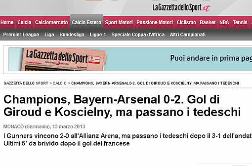 "Tor von Giroud und Koscielny, trotzdem kommen Deutsche weiter", schreibt "La Gazzetta dello Sport".