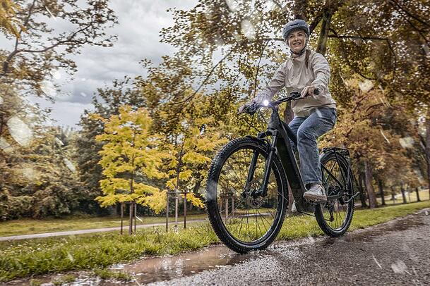 In the wet and cold season, you are safer on wider tires with tread. In the wet and cold season, you are safer on wider tires with tread.