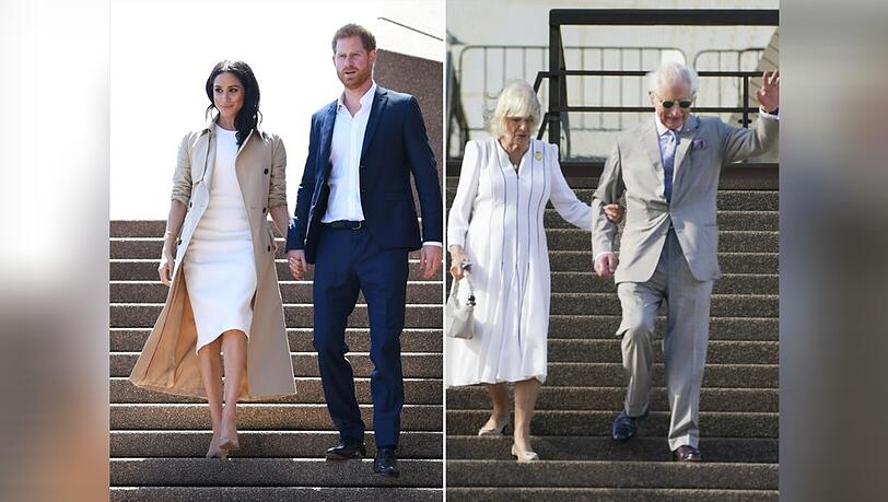 Auf den Stufen des Opernhauses von Sydney: Meghan und Harry 2018 - Camilla und Charles 2024.