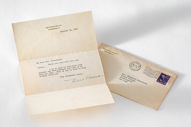 Brief von First Lady Eleanor Roosevelt an Charlotte Houtermans (1940).