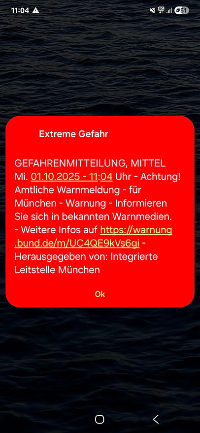 Diese Warnung bekamen die Münchner auf ihr Handy geschickt.