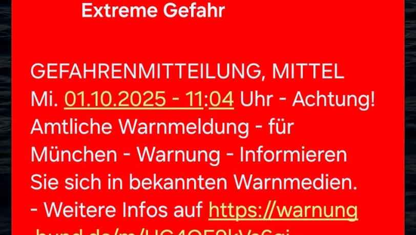 Diese Warnung bekamen die Münchner auf ihr Handy geschickt.