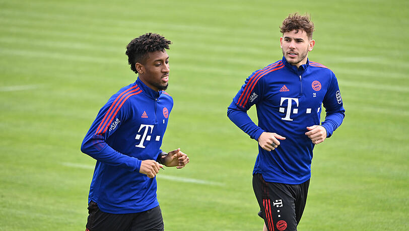 Kingsley Coman (li.) und Lucas Hernández sind gegen Dortmund fraglich.