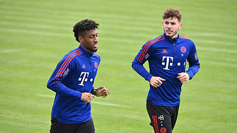 Kingsley Coman (li.) und Lucas Hernández sind gegen Dortmund fraglich.