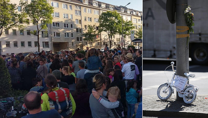 Ein weiße Kinderrad mahnt Autofahrer zur Vorsicht. Hunderte trauern an der Unfallstelle. Ein weiße Kinderrad mahnt Autofahrer zur Vorsicht. Hunderte trauern an der Unfallstelle.