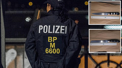 Bundespolizisten nehmen eine Frau im Münchner Hauptbahnhof fest, die mit zwei Messern bewaffnet ist.
