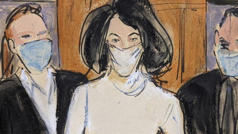 Gerichtszeichnung von Ghislaine Maxwell zu Beginn ihres Prozesses. Die Staatsanwaltschaft beschreibt Maxwell als "rechte Hand" von Jeffrey Epstein.