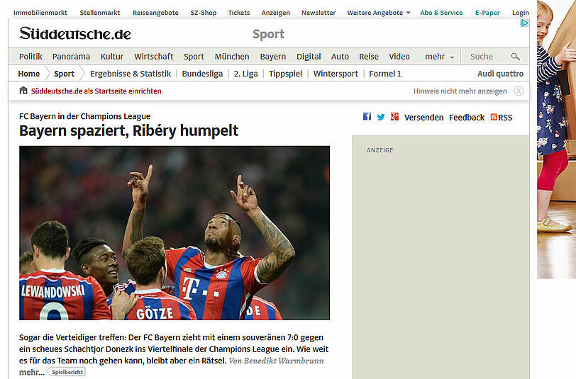 Die Sueddeutsche thematisiert Ribérys Verletzung.