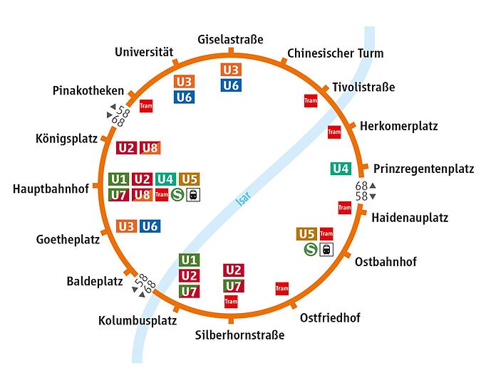 Hier hält die neue Ringbuslinie &ndash; einige Zwischenhalte sind auf der Übersichtskarte nicht dargestellt.