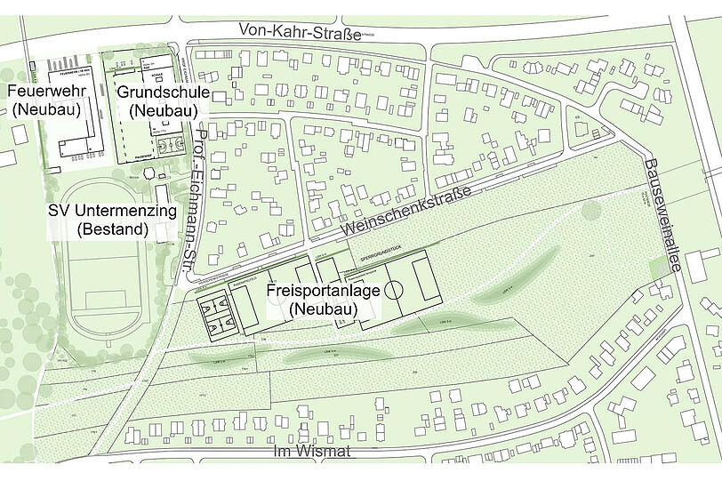 Variante 1 der Bebauung der Erdbeerwiese in Allach/Untermenzing.