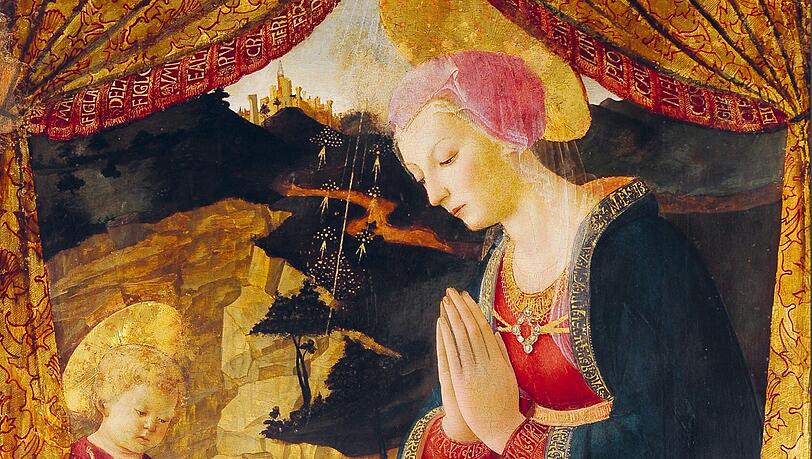 Auf den Saum kommt es an, der gibt nämlich ein Marienlob aus Dantes "Göttlicher Komödie" wieder - deshalb wird diese "Maria mit Kind und Johannesknabe" auch "Madonna Dantesca" genannt. Gemalt hat sie der Meister der Geburt Christi von Castello. Auf den Saum kommt es an, der gibt nämlich ein Marienlob aus Dantes "Göttlicher Komödie" wieder - deshalb wird diese "Maria mit Kind und Johannesknabe" auch "Madonna Dantesca" genannt. Gemalt hat sie der Meister der Geburt Christi von Castello.