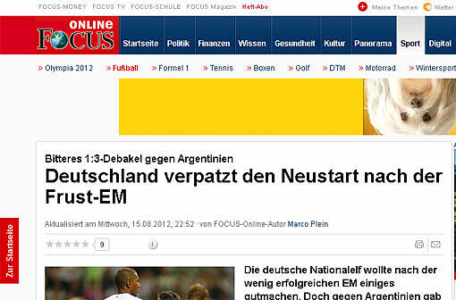 Fehlstart nach EM-Frust, Pleiten, Pech und Pannen: so kommentiert die Presse die 1:3-Testspielniederlage der deutschen Nationalmannschaft gegen Argentinien.