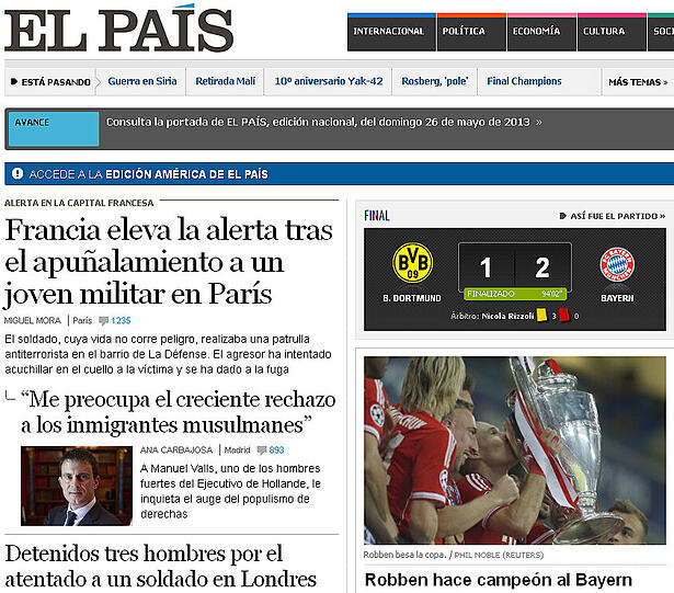 El Pais aus Spanien titelt "Robben hace campeón al Bayern": Robben macht Bayern zum Champion.