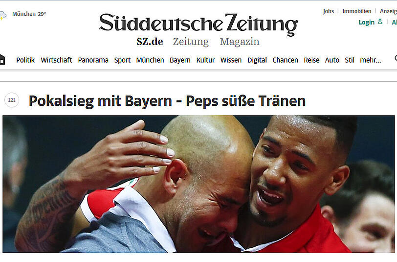 Die Süddeutsche Zeitung stellt den emoptionalen Abschied von Pep Guardiola beim FC Bayern in den Mittelpunkt.