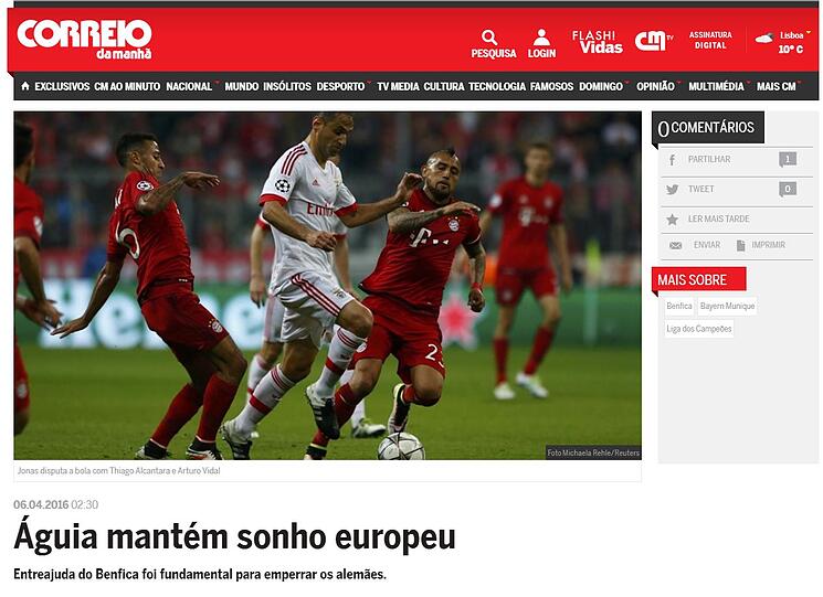 Der Correio da Manha schreibt: "Die Adler erhalten den europäischen Traum".