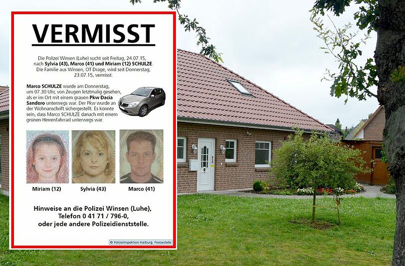 Die dreiköpfige Familie Schulze aus Winsen-Drage wird seit Freitag vermisst. Ihr Haus in der Nähe von Hamburg wurde von der Polizei versiegelt.