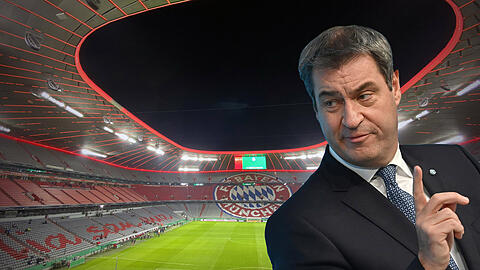 Bayerns Ministerpräsident Markus Söder (CSU) will im Fußball Geisterspiele auch dann durchsetzen, wenn sich Bund und Länder nicht auf ein einheitliches Vorgehen verständigen können. (Fotomontage)