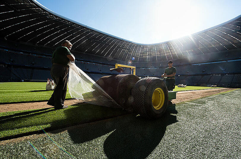 Schluss mit Hybrid-Rasen: Die Allianz Arena bekommt einen neuen, klassischen Naturrasen. Die Bilder.