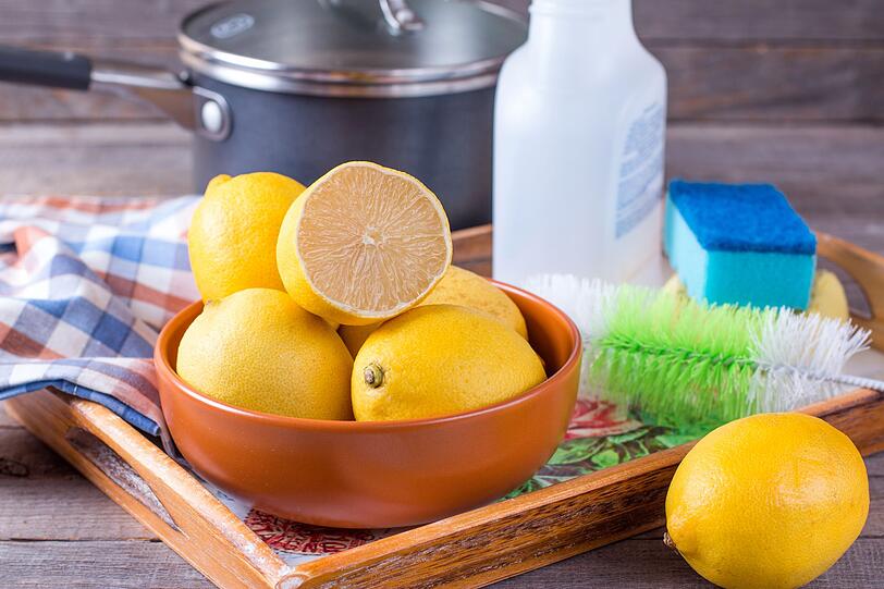 Nicht nur in der Kosmetik, sondern auch als Putzmittel können Zitronen punkten. Zitronensaft schafft es, ganz ohne Chemie hartnäckige Verkalkungen etwa im Wasserkocher zu lösen. Dafür wird eine Zitronensaft-Lösung in den Kocher gefüllt, die notfalls auch über Nacht einwirken kann. Um den Zitronengeschmack danach aus dem Gerät zu entfernen, sollte man mehrmals Wasser aufkochen. Nicht nur in der Kosmetik, sondern auch als Putzmittel können Zitronen punkten. Zitronensaft schafft es, ganz ohne Chemie hartnäckige Verkalkungen etwa im Wasserkocher zu lösen. Dafür wird eine Zitronensaft-Lösung in den Kocher gefüllt, die notfalls auch über Nacht einwirken kann. Um den Zitronengeschmack danach aus dem Gerät zu entfernen, sollte man mehrmals Wasser aufkochen.