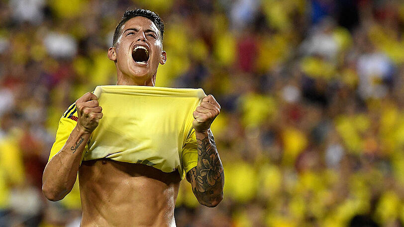 Da entlädt sich so einiges: James Rodríguez feiert seinen Treffer für Kolumbien im Länderspiel gegen die USA.