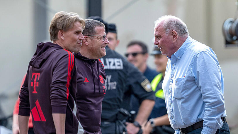 Christoph Freund, Max Eberl und Uli Hoeneß (v.l.).