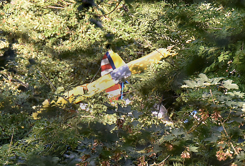 Nach dem Absturz des Leichtflugzeugs musste der Pilot die Nacht im Baumwipfel verbringen. Die Bilder vom Rettungseinsatz.