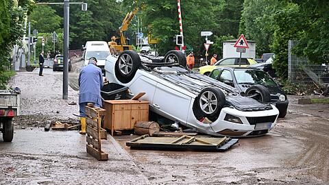 Unwetter-Schäden in Rudersberg in Baden-Württenberg.