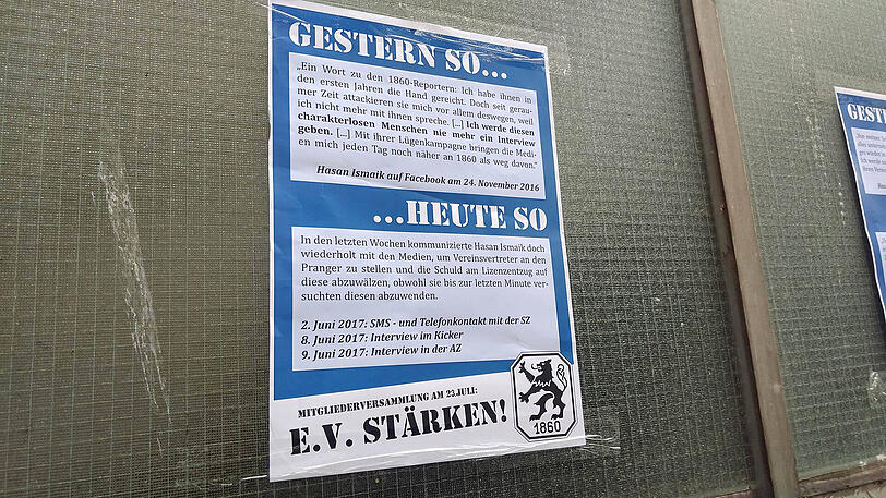 Ein Anti-Ismaik-Plakat am Grünwalder Stadion.