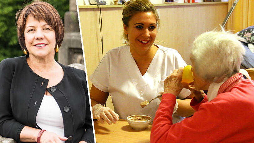 "Diese Berufe brauchen wir nun einmal dringend als gesamte Gesellschaft", sagt Diana Stachowitz (l) über die Pflege wie hier in einem Münchner Heim.