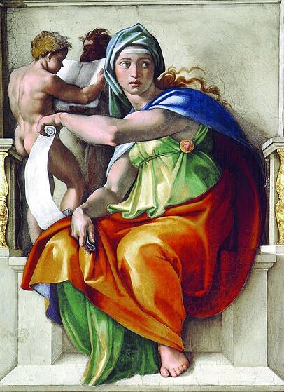Zweifelnd und verunsichert in die Zukunft blicken - Michelangelos Delphische Sibylle ist uns erstaunlich nah. Zweifelnd und verunsichert in die Zukunft blicken - Michelangelos Delphische Sibylle ist uns erstaunlich nah.
