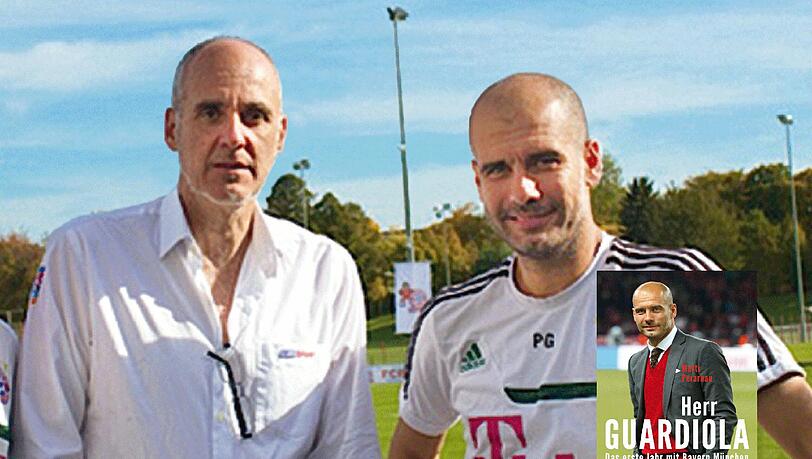 Perarnau und Guardiola an der Säbener Straße. Perarnau und Guardiola an der Säbener Straße.