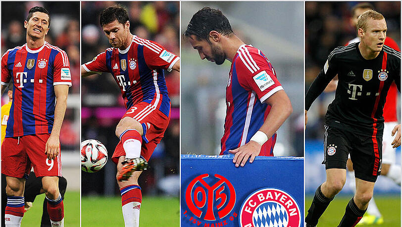 Dieses Quartett fällt gegen Mainz aus: Robert Lewandowski, Xabi Alonso, Medhi Benatia und Sebastian Rode Dieses Quartett fällt gegen Mainz aus: Robert Lewandowski, Xabi Alonso, Medhi Benatia und Sebastian Rode