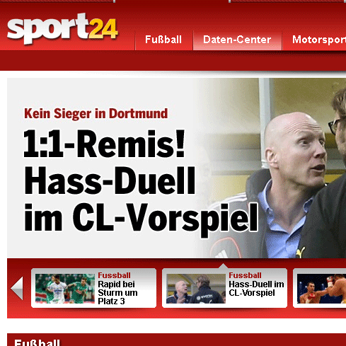 Auch bei unseren österreischischen Nachbarn von oe24.at war die Bundesligapartie zwischen Dortmund und den Bayern Thema. Sie sprechen sogar vom "Hass-Duell"