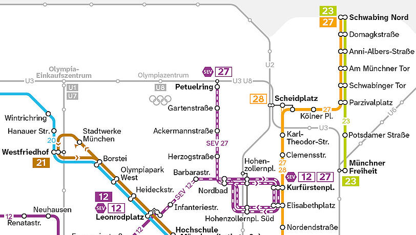 Die Stadtwerke erneuern im Zeitraum von Montag, 9. März, bis voraussichtlich Sonntag, 31. Mai 2026, die Weichenanlagen der Tramlinien 12, 27 und N27 des Gleisdreiecks am Nordbad. Die Stadtwerke erneuern im Zeitraum von Montag, 9. März, bis voraussichtlich Sonntag, 31. Mai 2026, die Weichenanlagen der Tramlinien 12, 27 und N27 des Gleisdreiecks am Nordbad.