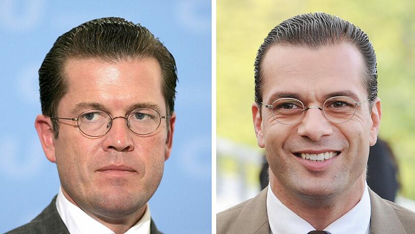 Original und Fälschung: Karl-Theodor zu Guttenberg (l) und Schauspieler Kai Schumann. "Der Minister": Am Dienstag läuft die Guttenberg-Satire auf Sat.1 Original und Fälschung: Karl-Theodor zu Guttenberg (l) und Schauspieler Kai Schumann. "Der Minister": Am Dienstag läuft die Guttenberg-Satire auf Sat.1