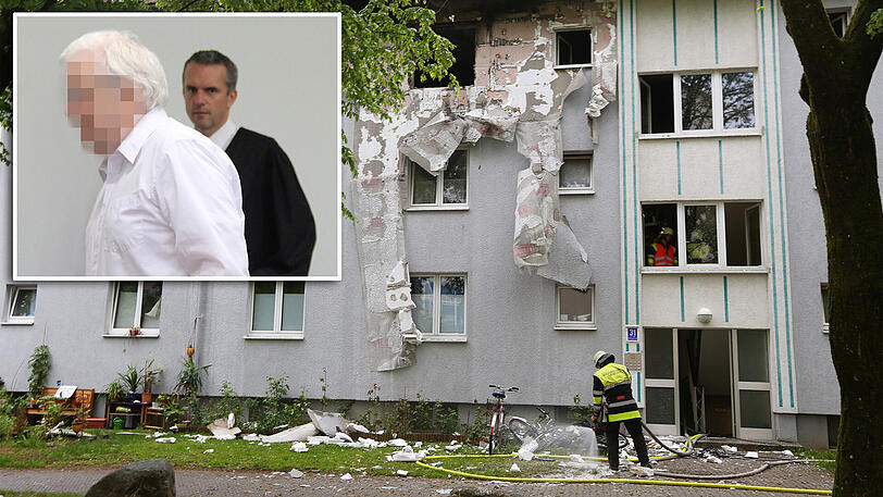 Paul T. (kl. Bild mit Anwalt Christian Gerber) hat die Explosion in der Mühldorfstraße ausgelöst.