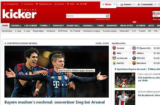 Der FC Bayern München schlägt Arsenal London mit 2:0 im Achtelfinale der Champions League. Wir haben die Pressestimmen zum Spiel gesammelt.