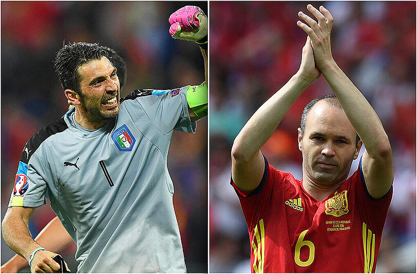 Schon jetzt Legenden in ihren jeweiligen Nationalmannschaften: Italiens Torhüter Gianluigi Buffon (l.) und Andrés Iniesta aus Spanien.