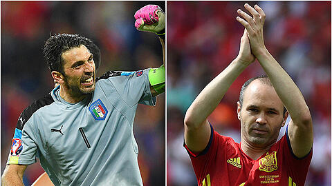 Schon jetzt Legenden in ihren jeweiligen Nationalmannschaften: Italiens Torhüter Gianluigi Buffon (l.) und Andrés Iniesta aus Spanien.