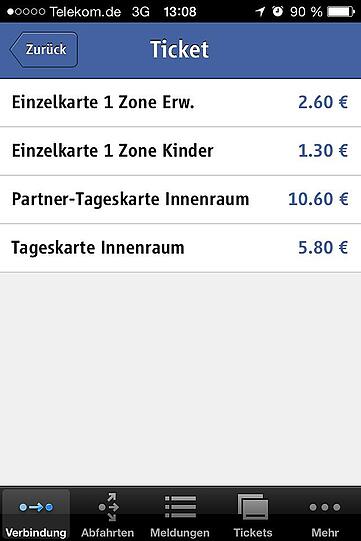 Die App zeigt Ihnen verschiedene Ticket-Arten an - samt Preis (weiter geht&rsquo;s unten).