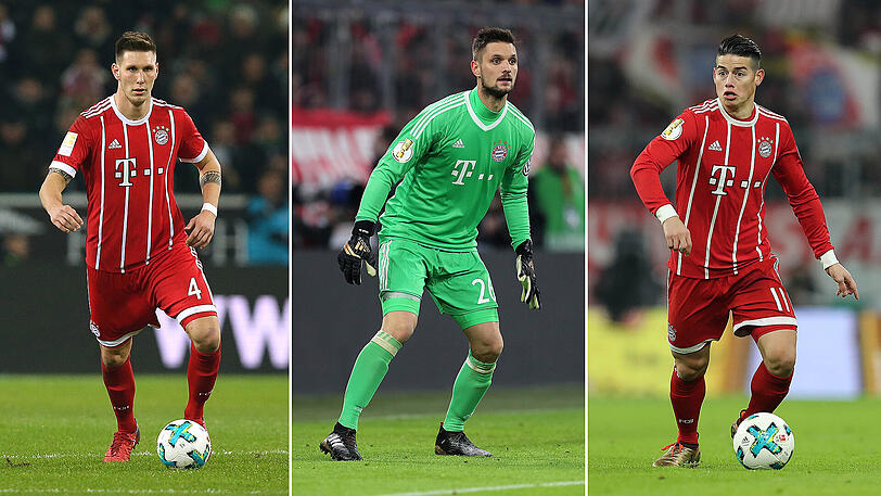 Wichtige Stützen in der Bayern-Hinrunde: Niklas Süle, Sven Ulreich und James Rodríguez (von links).