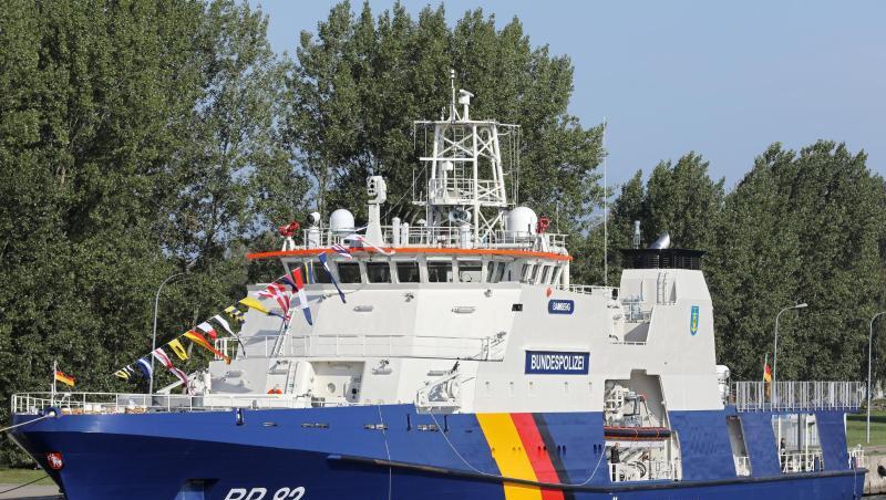 Das neue Einsatzschiff "Bamberg" der Bundespolizei. Foto: Bernd Wüstneck/Archivbild Das neue Einsatzschiff "Bamberg" der Bundespolizei. Foto: Bernd Wüstneck/Archivbild