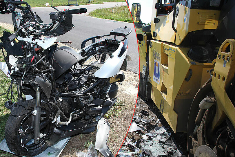 Böser Motorradunfall in Massing (Kreis Rottal-Inn): Ein Biker prallt frontal gegen eine Dampfwalze.