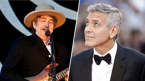 Bob Dylan (l.) und George Clooney werden demnächst Co-Produzenten.