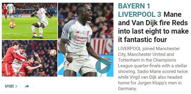 Die "Sun" schreibt von den "fantastischen Vier" im Viertelfinale der Champions League. An anderer Stelle: "Während unsere Politiker zaudern und sich blamieren, sind die Fußballvereine des Landes für das genaue Gegenteil des Brexit verantwortlich - extreme Kompetenz und ein sehr klarer Verbleib in Europa."