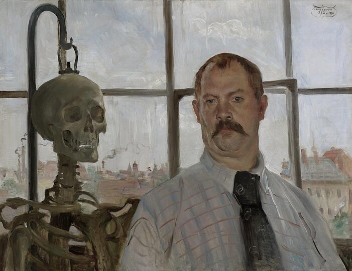 Herrliche Ironie: Lovis Corinths "Selbstbildnis mit Skelett" von 1896.
