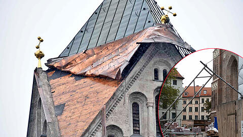 Sturmböen deckten das Turmdach der St. Anna-Kirche im Lehel ab. Der Gefahrenbereich um die Kirche wurde abgesperrt.