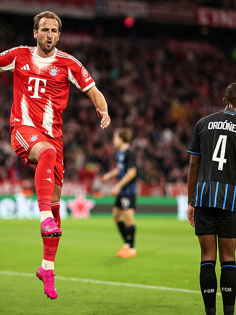 Er trifft und trifft und trifft: Harry Kane mit dem nächsten Tor für den FC Bayern gegen Brügge.